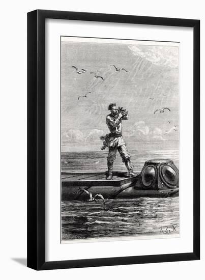 Captain Nemo on Top of the Nautilus, from "20,000 Leagues under the Sea"-Alphonse Marie de Neuville-Framed Giclee Print