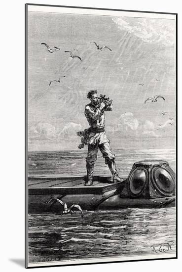 Captain Nemo on Top of the Nautilus, from "20,000 Leagues under the Sea"-Alphonse Marie de Neuville-Mounted Giclee Print