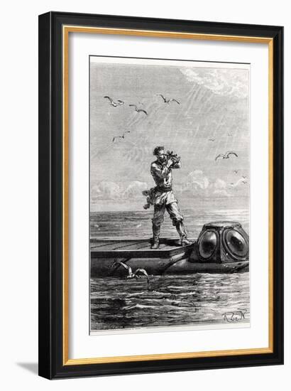 Captain Nemo on Top of the Nautilus, from "20,000 Leagues under the Sea"-Alphonse Marie de Neuville-Framed Giclee Print