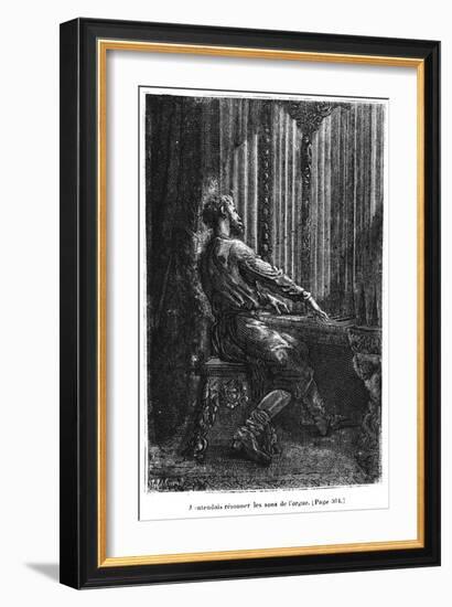 Captain Nemo Playing the Organ, Illustration from "20,000 Leagues under the Sea"-Alphonse Marie de Neuville-Framed Giclee Print