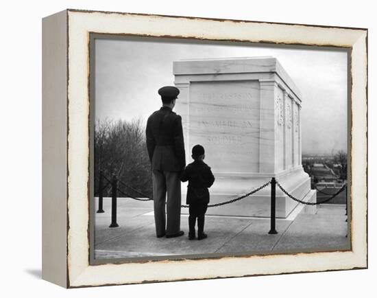 Captain Roger D. Reid Visiting the Unknown Soldier's Tomb with His Son-George Strock-Framed Premier Image Canvas