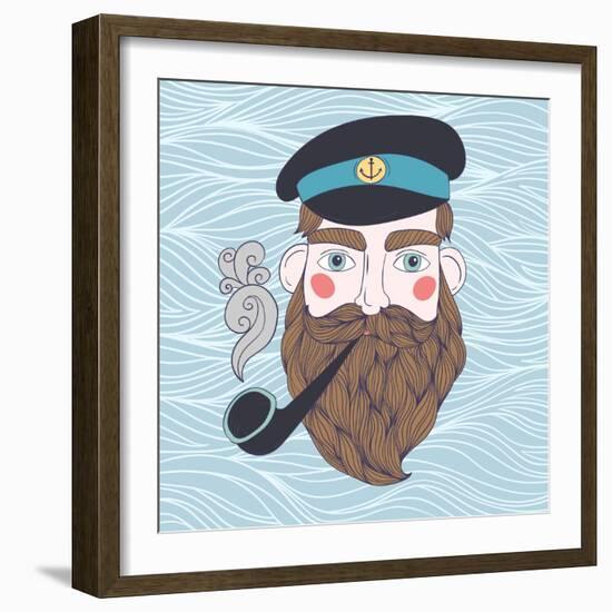 Captain with Pipe Vector Illustration-Maria Sem-Framed Art Print