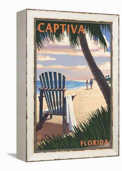 Captiva, Florida - Adirondack Chair on the Beach-Lantern Press-Framed Stretched Canvas