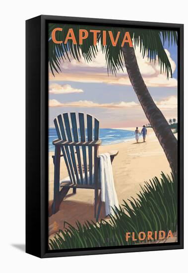 Captiva, Florida - Adirondack Chair on the Beach-Lantern Press-Framed Stretched Canvas