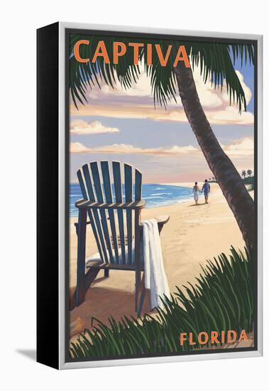 Captiva, Florida - Adirondack Chair on the Beach-Lantern Press-Framed Stretched Canvas