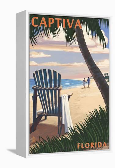 Captiva, Florida - Adirondack Chair on the Beach-Lantern Press-Framed Stretched Canvas