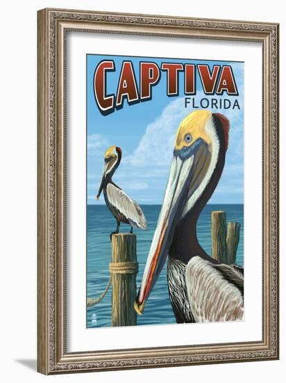 Captiva, Florida - Brown Pelican-Lantern Press-Framed Art Print