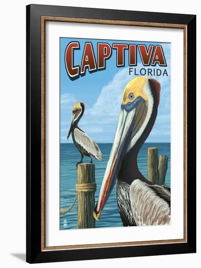 Captiva, Florida - Brown Pelican-Lantern Press-Framed Art Print