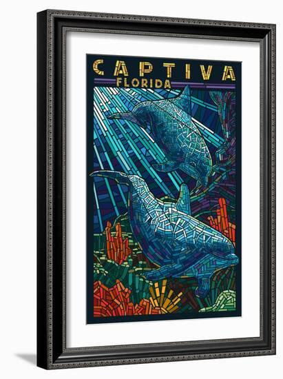 Captiva, Florida - Dolphin Paper Mosaic-Lantern Press-Framed Art Print