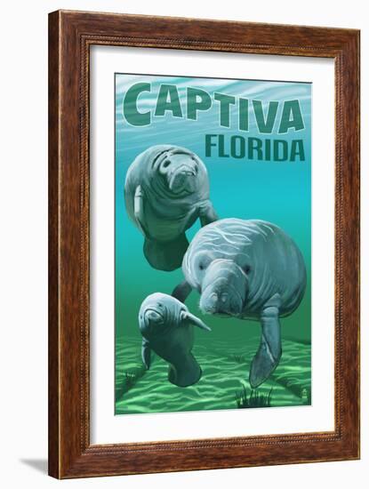 Captiva, Florida - Manatees-Lantern Press-Framed Art Print