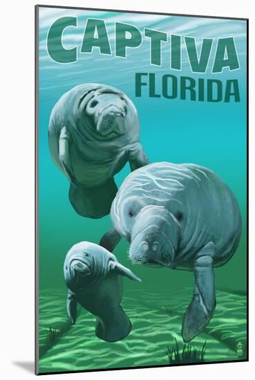 Captiva, Florida - Manatees-Lantern Press-Mounted Art Print