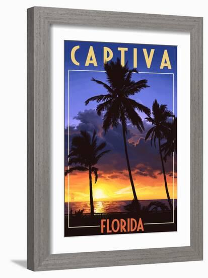 Captiva, Florida - Palms and Sunset-Lantern Press-Framed Art Print