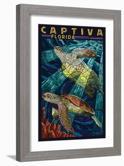 Captiva, Florida - Sea Turtle Paper Mosaic-Lantern Press-Framed Art Print