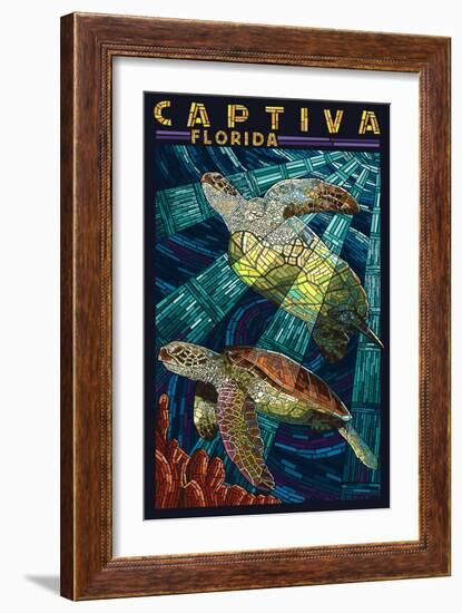 Captiva, Florida - Sea Turtle Paper Mosaic-Lantern Press-Framed Art Print