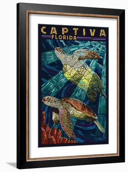 Captiva, Florida - Sea Turtle Paper Mosaic-Lantern Press-Framed Art Print