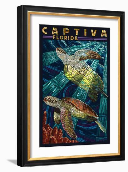 Captiva, Florida - Sea Turtle Paper Mosaic-Lantern Press-Framed Art Print