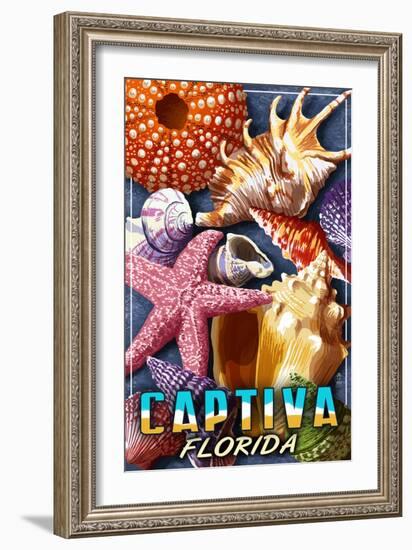 Captiva, Florida - Shell Montage-Lantern Press-Framed Art Print