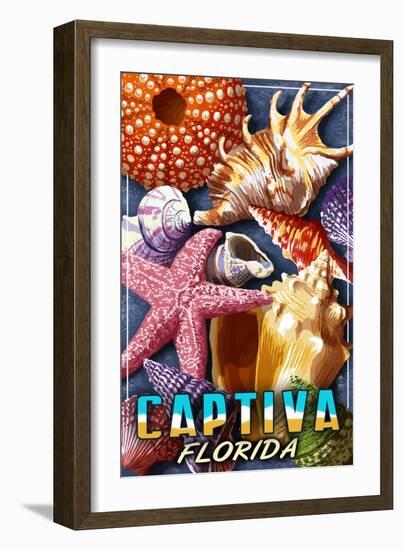 Captiva, Florida - Shell Montage-Lantern Press-Framed Art Print