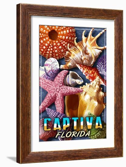 Captiva, Florida - Shell Montage-Lantern Press-Framed Art Print