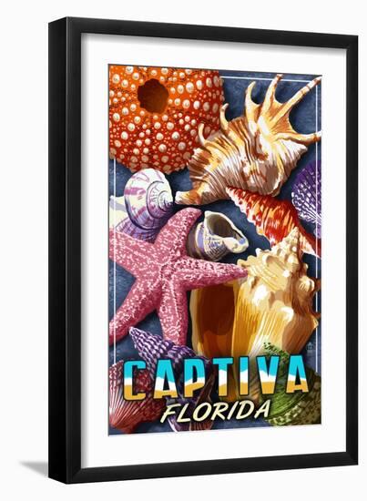 Captiva, Florida - Shell Montage-Lantern Press-Framed Art Print