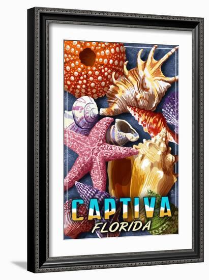 Captiva, Florida - Shell Montage-Lantern Press-Framed Art Print