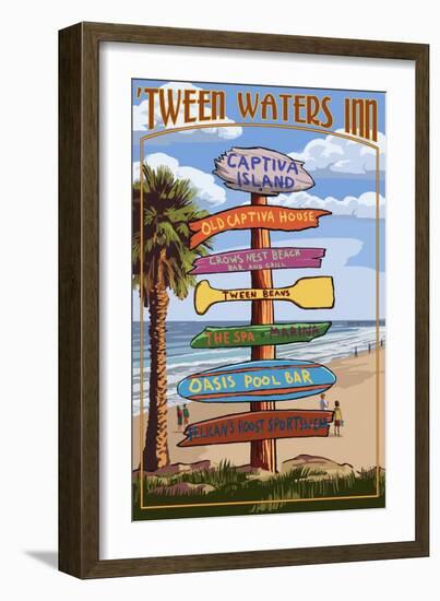 Captiva Island, Florida - Destinations Signpost-Lantern Press-Framed Art Print