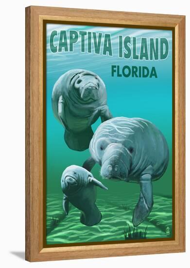 Captiva Island, Florida - Manatees-Lantern Press-Framed Stretched Canvas