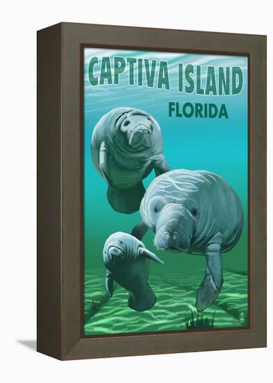 Captiva Island, Florida - Manatees-Lantern Press-Framed Stretched Canvas