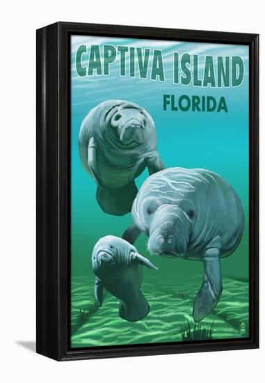 Captiva Island, Florida - Manatees-Lantern Press-Framed Stretched Canvas