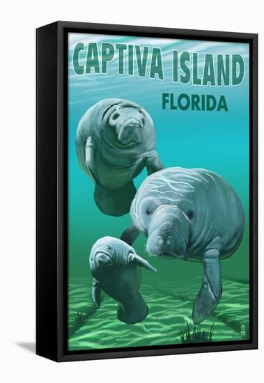 Captiva Island, Florida - Manatees-Lantern Press-Framed Stretched Canvas