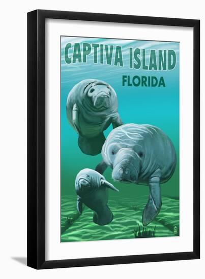 Captiva Island, Florida - Manatees-Lantern Press-Framed Art Print