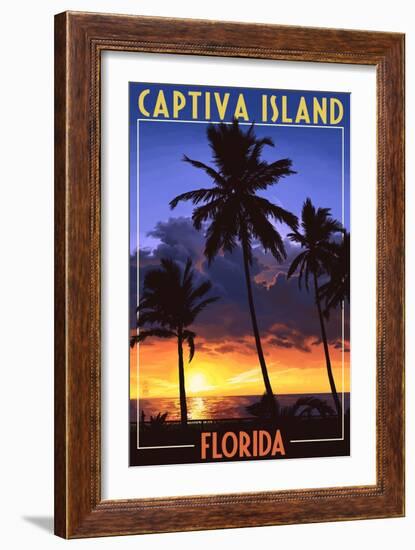Captiva Island, Florida - Palms and Sunset-Lantern Press-Framed Art Print