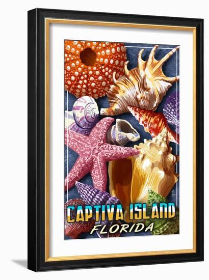 Captiva Island, Florida - Shell Montage-Lantern Press-Framed Art Print