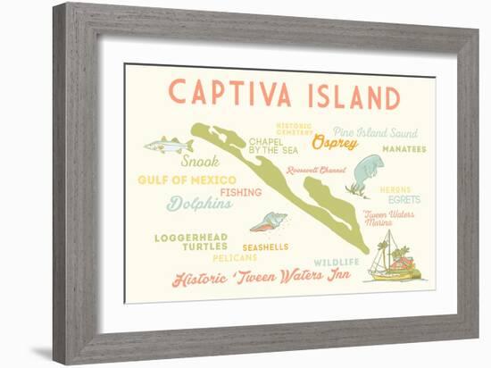 Captiva Island, Florida - Typography and Icons-Lantern Press-Framed Art Print
