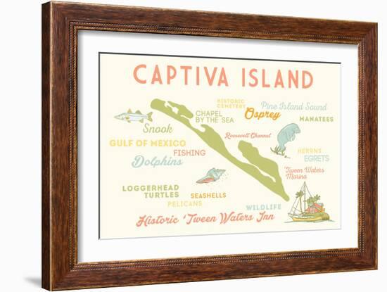 Captiva Island, Florida - Typography and Icons-Lantern Press-Framed Art Print