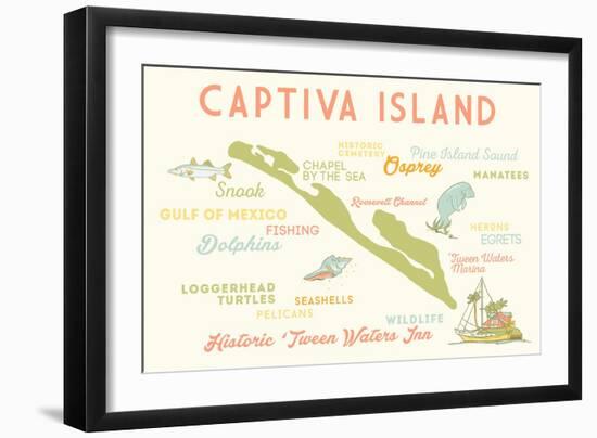 Captiva Island, Florida - Typography and Icons-Lantern Press-Framed Art Print