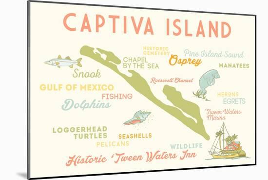 Captiva Island, Florida - Typography and Icons-Lantern Press-Mounted Art Print