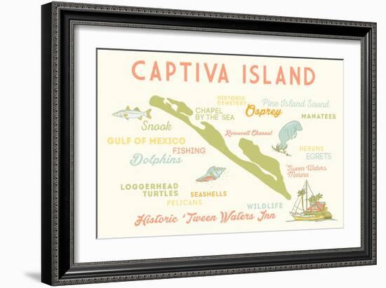 Captiva Island, Florida - Typography and Icons-Lantern Press-Framed Art Print