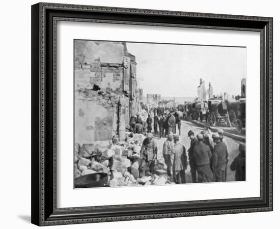 Captive German Prisoners Removing Debris from the Streets of Clermont-En-Argonne, France, 1914-null-Framed Giclee Print