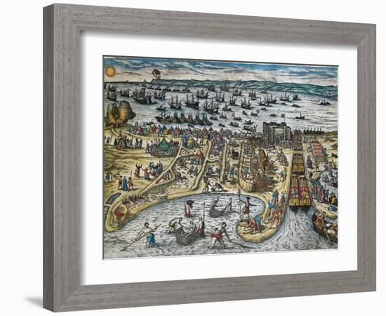 Capture of La Goulette and Tunis by Charles V, 1535-Franz Hogenberg-Framed Giclee Print