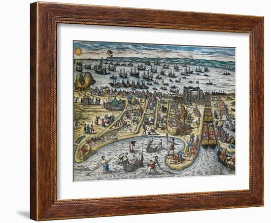 Capture of La Goulette and Tunis by Charles V, 1535-Franz Hogenberg-Framed Giclee Print