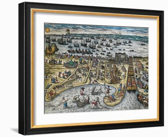 Capture of La Goulette and Tunis by Charles V, 1535-Franz Hogenberg-Framed Giclee Print