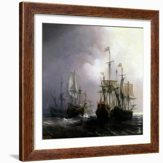 Capture of Three Dutch Commercial Vessels by the French Ships Fidèle, Mutine and Jupiter, in 1711-Théodore Gudin-Framed Giclee Print