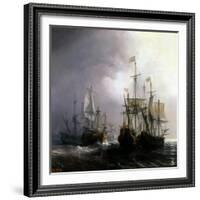 Capture of Three Dutch Commercial Vessels by the French Ships Fidèle, Mutine and Jupiter, in 1711-Théodore Gudin-Framed Giclee Print