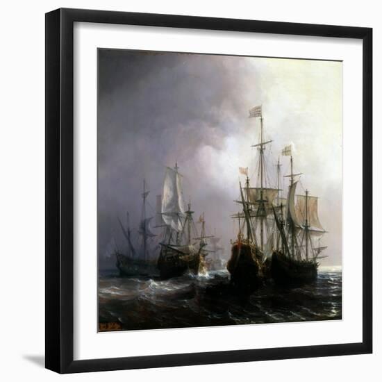 Capture of Three Dutch Commercial Vessels by the French Ships Fidèle, Mutine and Jupiter, in 1711-Théodore Gudin-Framed Giclee Print