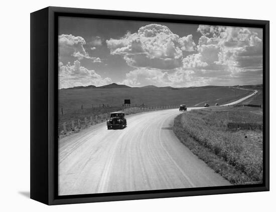 Car Driving from Omaha Nebraska to Salt Lake City Utah on Highway 30-Allan Grant-Framed Premier Image Canvas