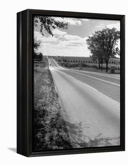 Car Driving West of Omaha on Highway 30-Allan Grant-Framed Premier Image Canvas