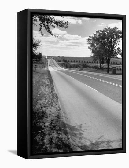 Car Driving West of Omaha on Highway 30-Allan Grant-Framed Premier Image Canvas