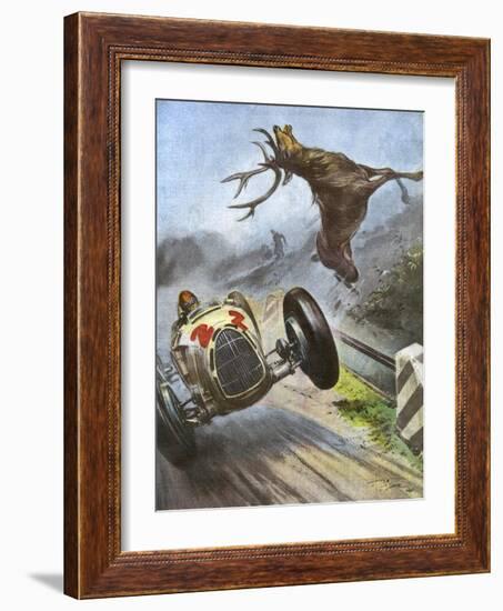 Car Hits Stag-Vittorio Pisani-Framed Art Print