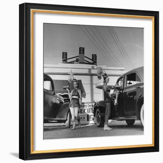 Car Hop Girls at "Heff's" One of 15 or 20 Hop-Ins in Corpus Christi-John Phillips-Framed Photographic Print